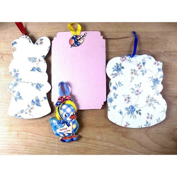 Vintage Easter Glittered Ornaments - Bunny Chick & Duck Set Retro Style Decorati - Picture 6 of 6